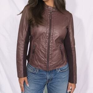 Maurices Metallic Burgundy-Plum Mixed Media Moto Jacket